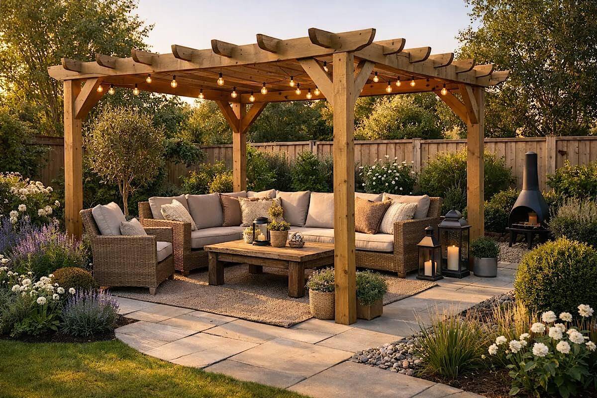 Custom-built timber pergola – finished outdoor space